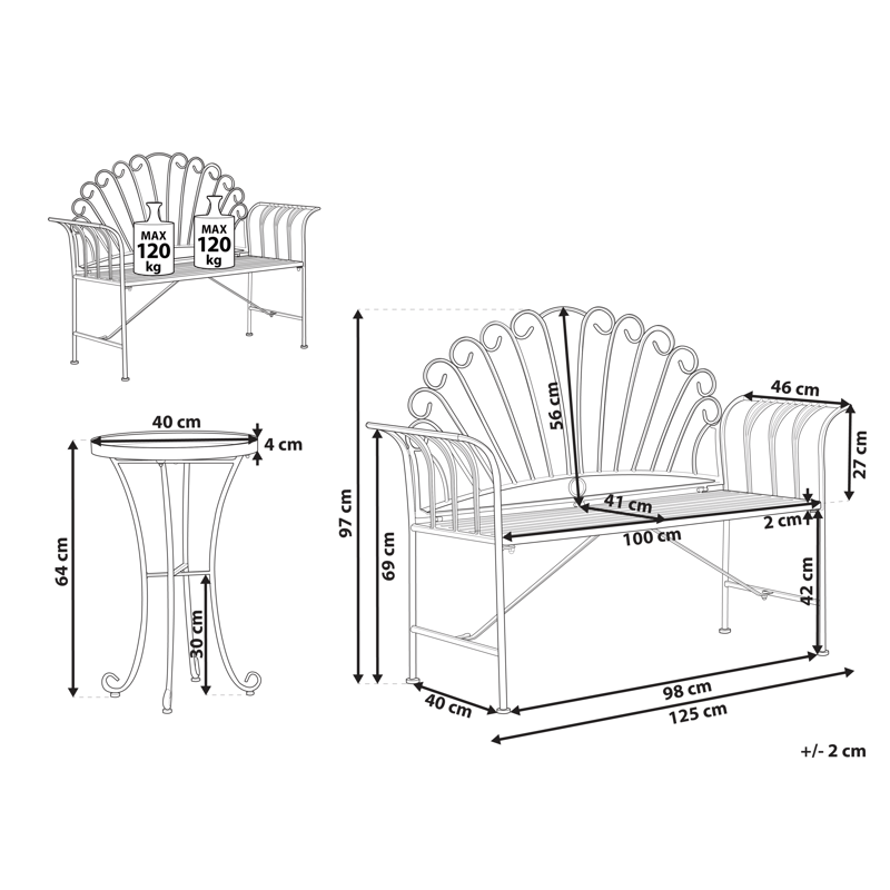 Cafésæt udendørs Cavinia Jern - Rød - Havemøbler - Balkon - Balkonmøbler - Altansæt