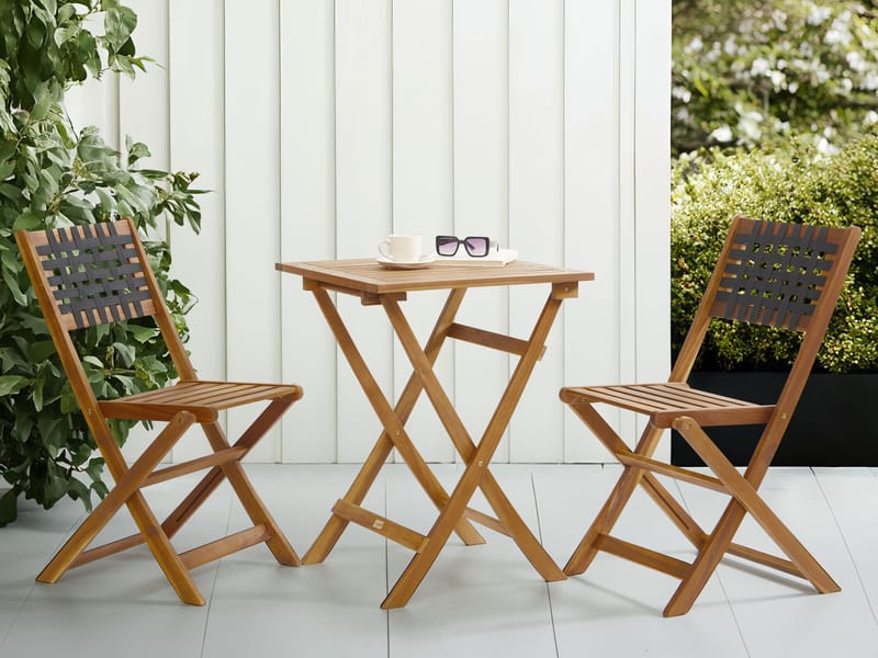 Cafésæt udendørs Coniolo akacietræ - Brun/Sort - Havemøbler - Balkon - Balkonmøbler - Altansæt