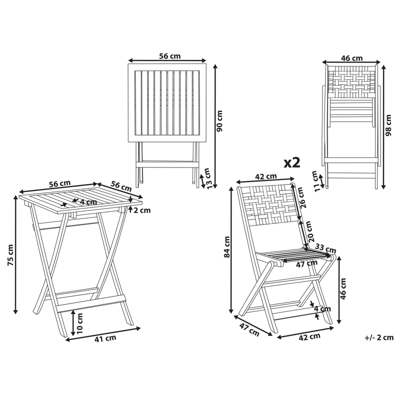 Cafésæt udendørs Coniolo akacietræ - Brun/Sort - Havemøbler - Balkon - Balkonmøbler - Altansæt