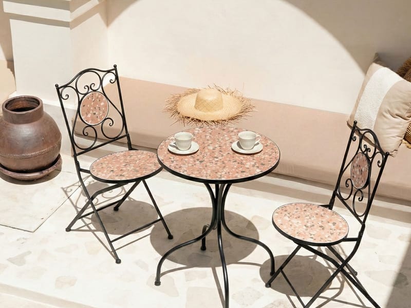 Cafésæt udendørs foldbar Adrano Jern - Sort/Brun/Orange - Havemøbler - Balkon - Balkonmøbler - Altansæt