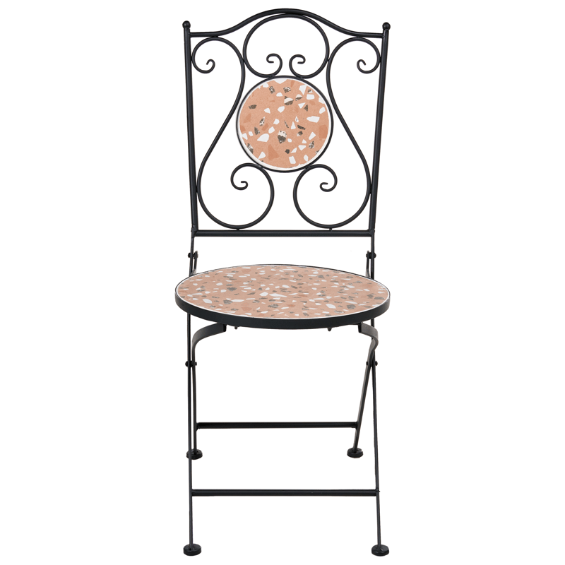 Cafésæt udendørs foldbar Adrano Jern - Sort/Brun/Orange - Havemøbler - Balkon - Balkonmøbler - Altansæt