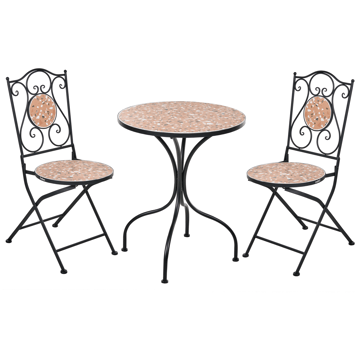 Cafésæt udendørs foldbar Adrano Jern - Sort/Brun/Orange - Havemøbler - Balkon - Balkonmøbler - Altansæt