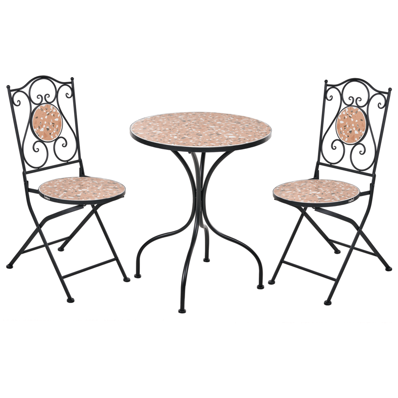 Cafésæt udendørs foldbar Adrano Jern - Sort/Brun/Orange - Havemøbler - Balkon - Balkonmøbler - Altansæt