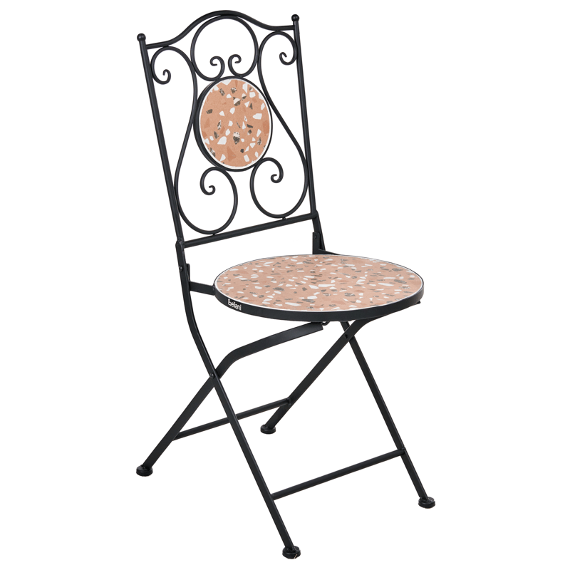 Cafésæt udendørs foldbar Adrano Jern - Sort/Brun/Orange - Havemøbler - Balkon - Balkonmøbler - Altansæt