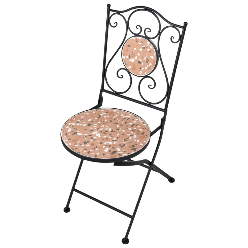 Cafésæt udendørs foldbar Adrano Jern - Sort/Brun/Orange - Havemøbler - Balkon - Balkonmøbler - Altansæt