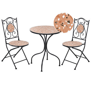 Cafésæt udendørs foldbar Adrano Jern - Sort/Brun/Orange - Havemøbler - Balkon - Balkonmøbler - Altansæt