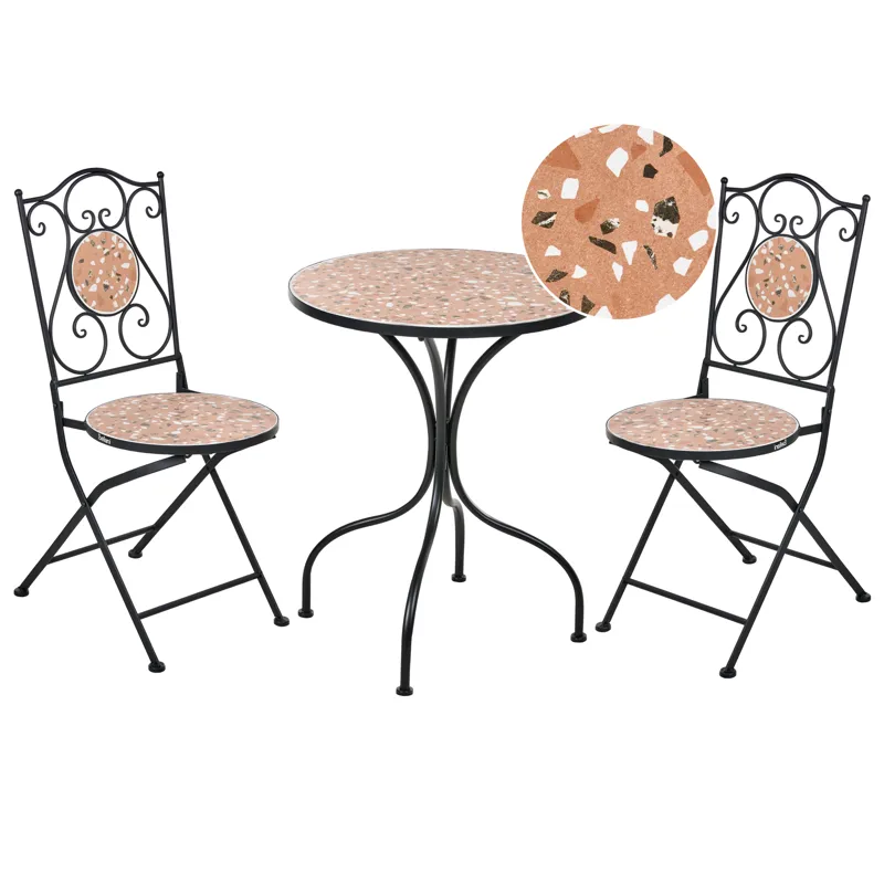 Cafésæt udendørs foldbar Adrano Jern, Sort/Brun/Orange