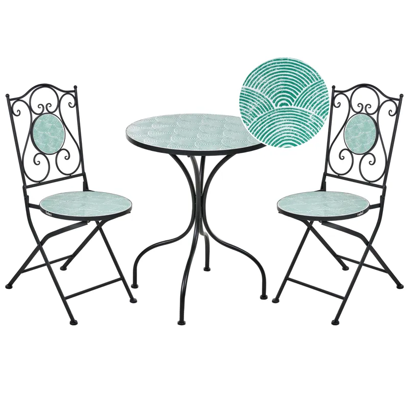 Cafésæt udendørs foldbar Anapo Jern, sort/grøn