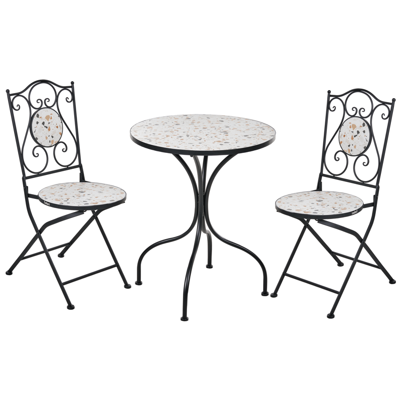 Cafésæt udendørs foldbar Artena Jern - Sort/Hvid - Havemøbler - Balkon - Balkonmøbler - Altansæt