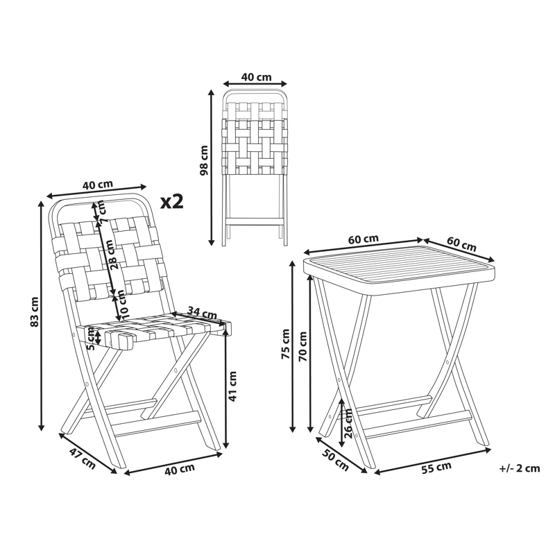Cafésæt udendørs foldbar Calciano akacietræ - Brun/beige - Havemøbler - Balkon - Balkonmøbler - Altansæt