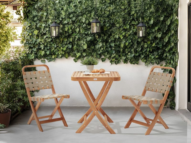 Cafésæt udendørs foldbar Calciano akacietræ - Brun/beige - Havemøbler - Balkon - Balkonmøbler - Altansæt