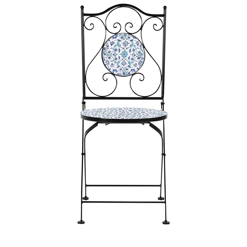 Cafésæt udendørs foldbar Chapeco Jern - Sort/Blå/Hvid - Havemøbler - Balkon - Balkonmøbler - Altansæt