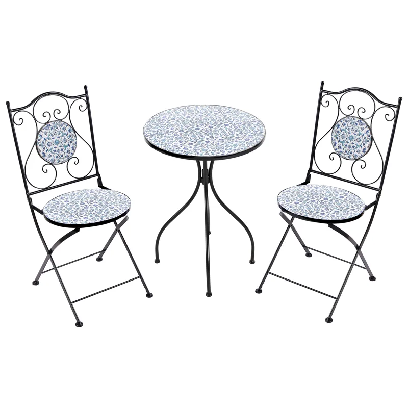 Cafésæt udendørs foldbar Chapeco Jern - Sort/Blå/Hvid - Havemøbler - Balkon - Balkonmøbler - Altansæt