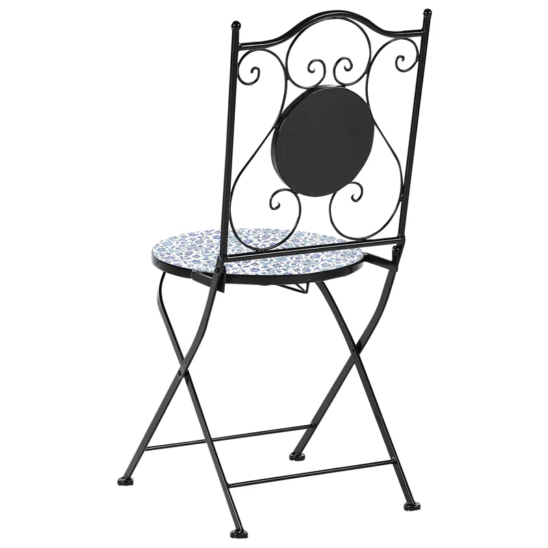 Cafésæt udendørs foldbar Chapeco Jern - Sort/Blå/Hvid - Havemøbler - Balkon - Balkonmøbler - Altansæt