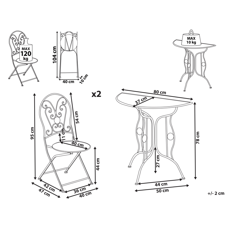 Cafésæt udendørs foldbar Coggia Jern - Beige - Havemøbler - Balkon - Balkonmøbler - Altansæt