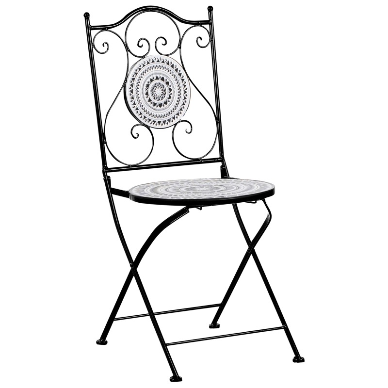Cafésæt udendørs foldbar Comiso Jern - Sort/Hvid - Havemøbler - Balkon - Balkonmøbler - Altansæt