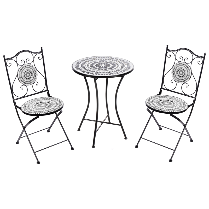 Cafésæt udendørs foldbar Comiso Jern - Sort/Hvid - Havemøbler - Balkon - Balkonmøbler - Altansæt