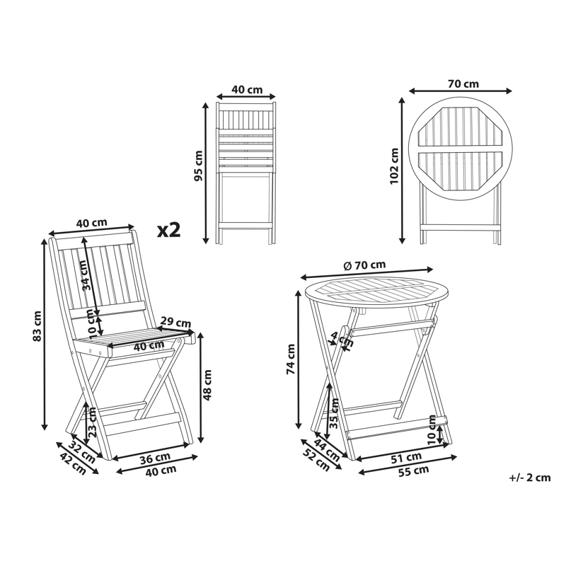 Cafésæt udendørs foldbar Febbio akacietræ - Brun - Havemøbler - Balkon - Balkonmøbler - Altansæt