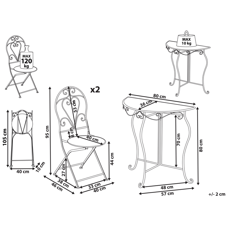 Cafésæt udendørs foldbar Folelli Jern - Beige - Havemøbler - Balkon - Balkonmøbler - Altansæt