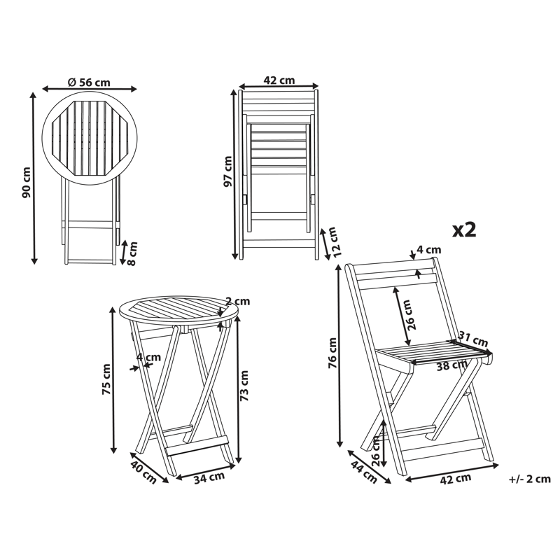 Cafésæt udendørs foldbar Sacile akacietræ - Brun - Havemøbler - Balkon - Balkonmøbler - Altansæt