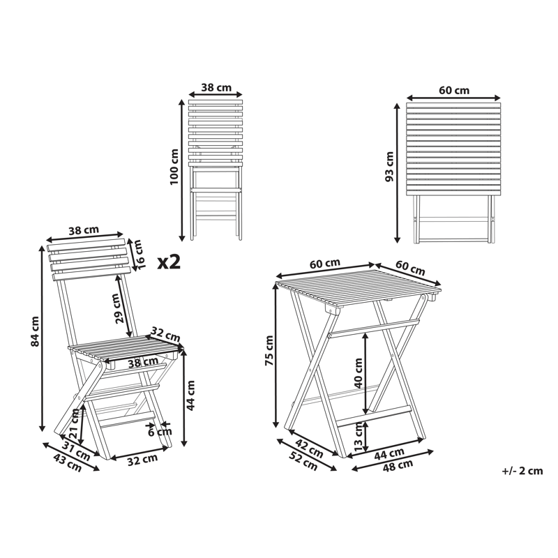 Cafésæt udendørs foldbar Solarolo akacietræ - Brun - Havemøbler - Balkon - Balkonmøbler - Altansæt