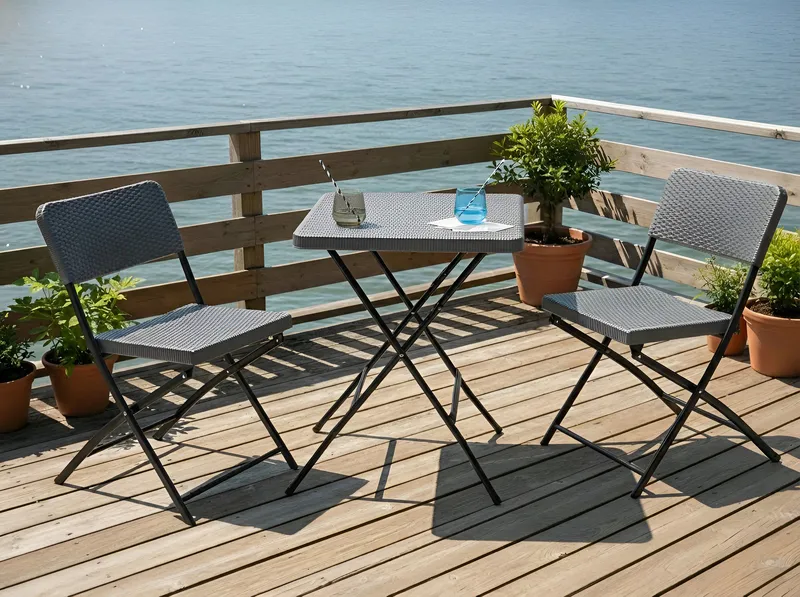 Cafésæt udendørs foldbar Trappeto - Grå/Sort - Havemøbler - Balkon - Balkonmøbler - Altansæt