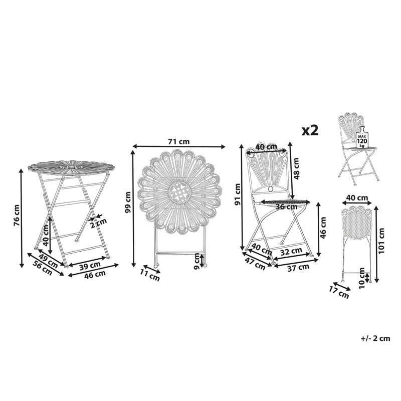 Cafésæt udendørs foldbar Pavia Jern - Blå - Havemøbler - Balkon - Balkonmøbler - Altansæt