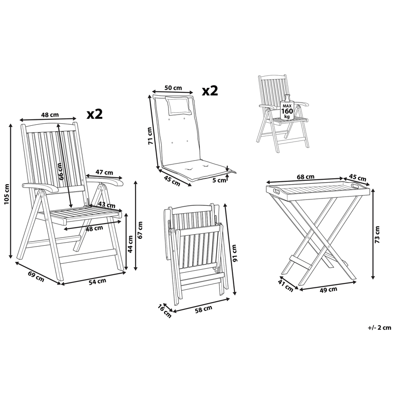 Cafésæt udendørs Java Premium akacietræ - Brun/Rød - Havemøbler - Balkon - Balkonmøbler - Altansæt