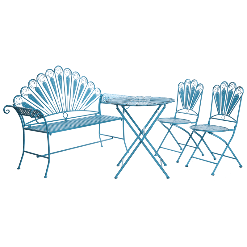 Cafésæt udendørs med bænk Pavia Jern - Blå - Havemøbler - Balkon - Balkonmøbler - Altansæt