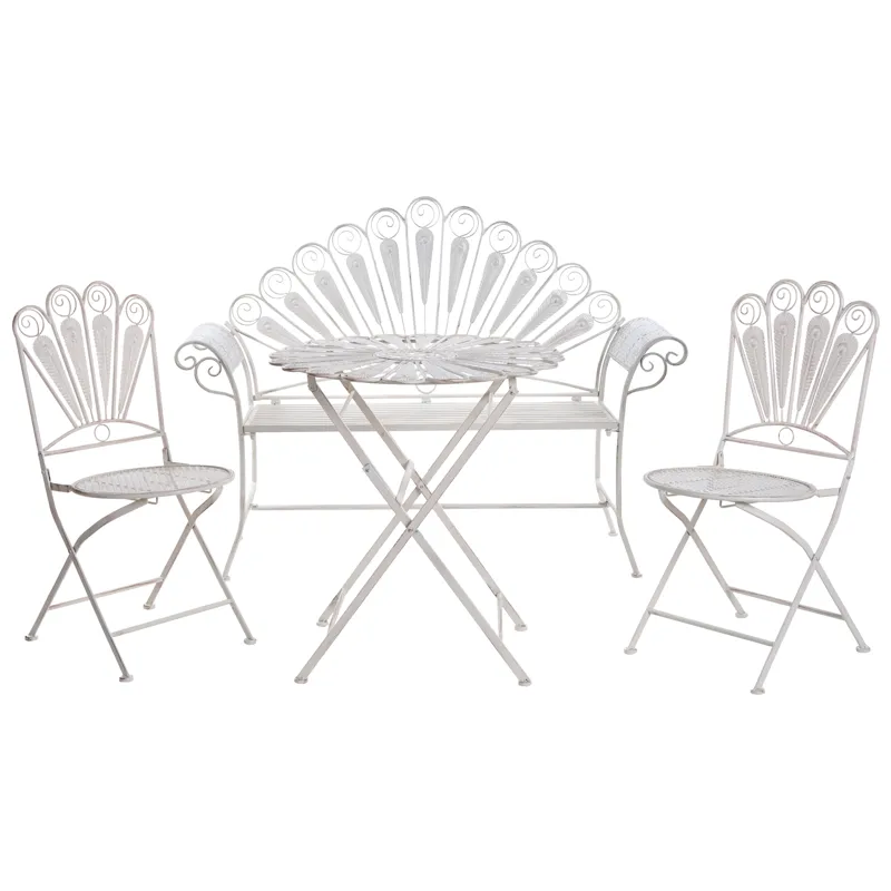 Cafésæt udendørs med bænk Pavia Jern, Hvid