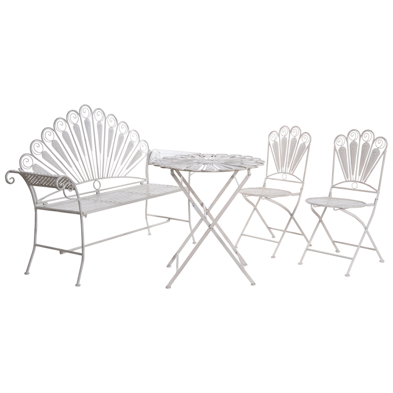 Cafésæt udendørs med bænk Pavia Jern - Hvid - Havemøbler - Balkon - Balkonmøbler - Altansæt