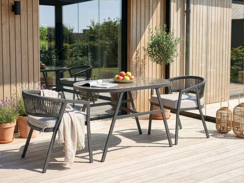 Cafésæt udendørs Muros Stål - Grå/Beige - Havemøbler - Balkon - Balkonmøbler - Altansæt