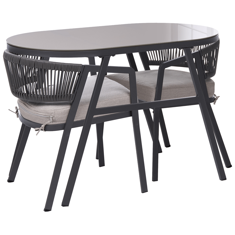 Cafésæt udendørs Muros Stål - Grå/Beige - Havemøbler - Balkon - Balkonmøbler - Altansæt