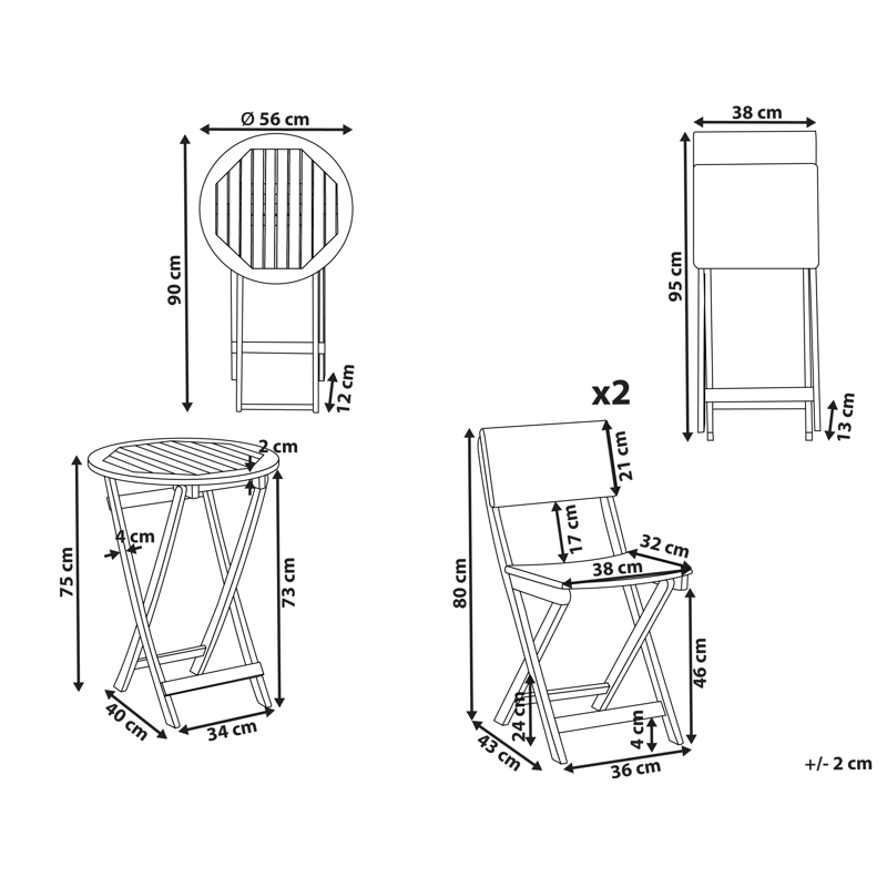 Cafésæt udendørs Rivarotta akacietræ - Brun/Sort - Havemøbler - Balkon - Balkonmøbler - Altansæt