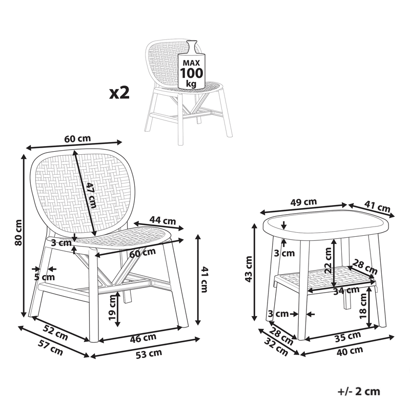 Cafésæt udendørs Sicelle - Hvid - Havemøbler - Balkon - Balkonmøbler - Altansæt