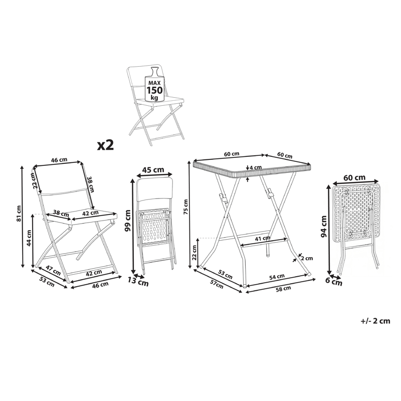 Cafésæt udendørs Trappeto - Sort - Havemøbler - Balkon - Balkonmøbler - Altansæt