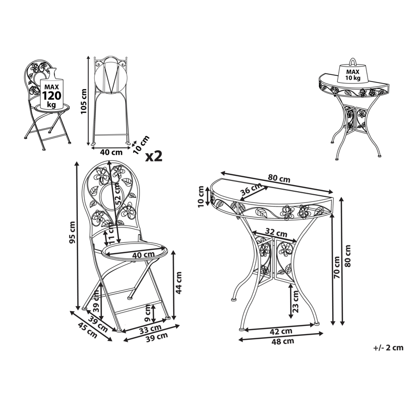 Cafésæt udendørs Yaviza Jern - Beige - Havemøbler - Balkon - Balkonmøbler - Altansæt