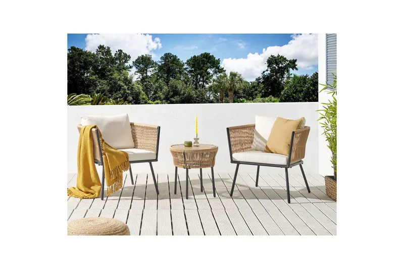 Cafeset Beliani Gargano Brun/grå Ljusbeige||Natural - Havemøbler - Balkon - Balkonmøbler - Altansæt