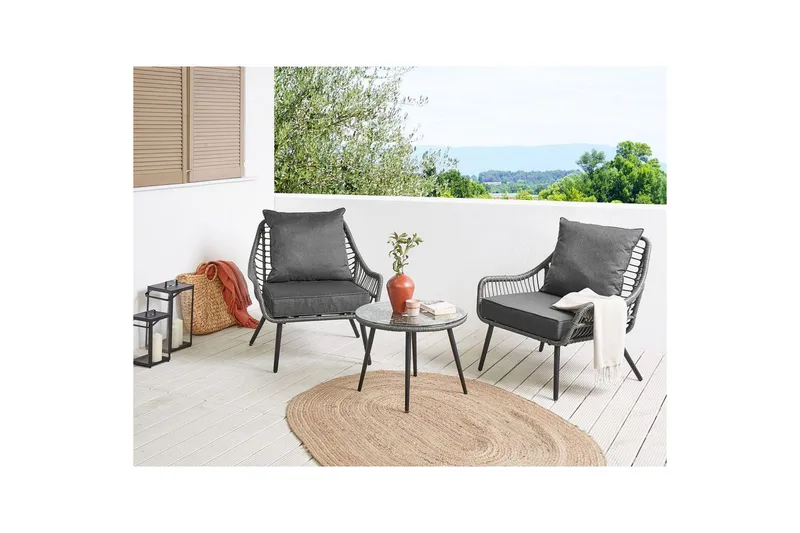 Cafeset Beliani Laureto Grå Grey - Havemøbler - Balkon - Balkonmøbler - Altansæt