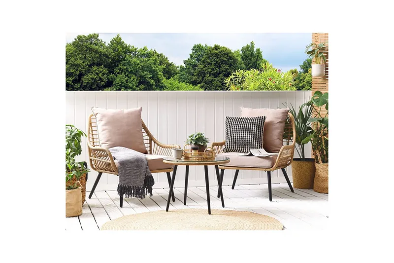 Cafeset Beliani Laureto Grå Natural||Beige||Black - Havemøbler - Balkon - Balkonmøbler - Altansæt