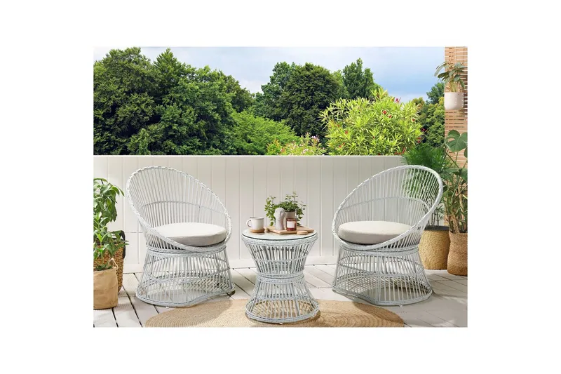 Cafeset Beliani Mesyna Beige/grå White||Beige - Havemøbler - Balkon - Balkonmøbler - Altansæt
