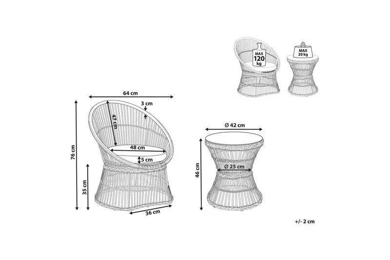 Cafeset Beliani Mesyna Beige/grå White||Beige - Havemøbler - Balkon - Balkonmøbler - Altansæt