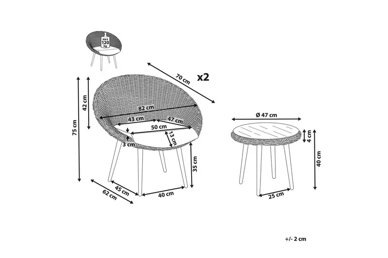Cafeset Beliani Ortigia Ljusbeige - Havemøbler - Balkon - Balkonmøbler - Altansæt