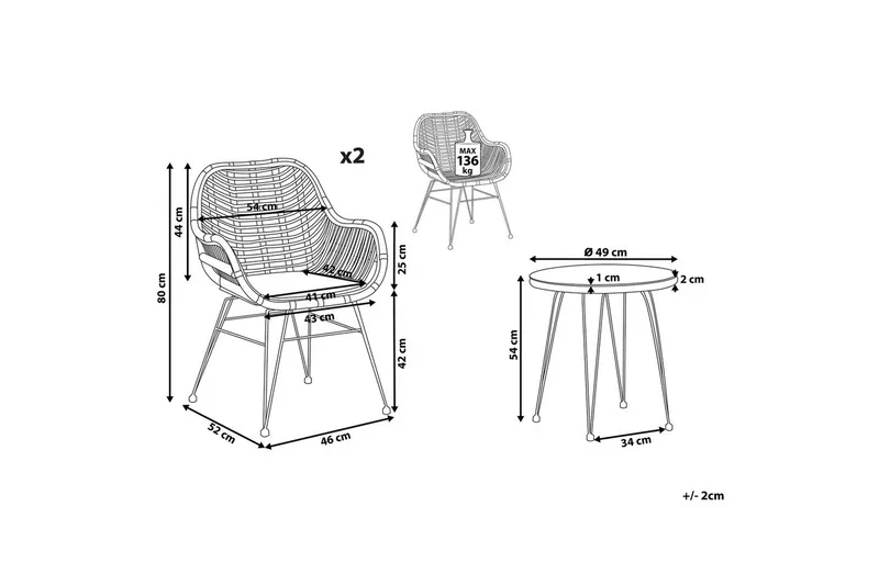 Cafeset Beliani Tropea II Natural - Havemøbler - Balkon - Balkonmøbler - Altansæt