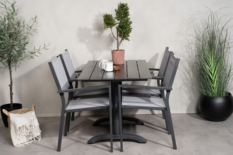 Denver Spisebordssæt 120 cm + 4 Copacabana Armstole Sort/Grå - Venture Home - Havemøbler - Balkon - Balkonmøbler - Altansæt