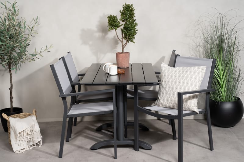Denver Spisebordssæt 120 cm + 4 Copacabana Armstole Sort/Grå - Venture Home - Havemøbler - Balkon - Balkonmøbler - Altansæt