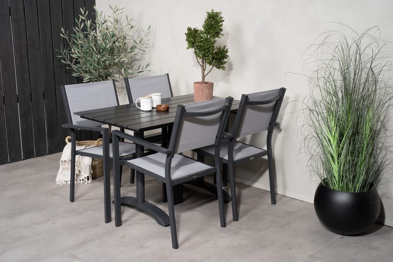 Denver Spisebordssæt 120 cm + 4 Copacabana Armstole Sort/Grå - Venture Home - Havemøbler - Balkon - Balkonmøbler - Altansæt