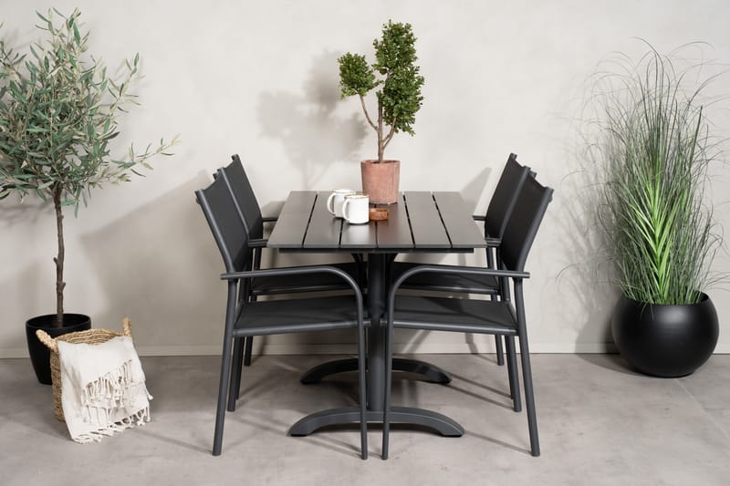 Denver Spisebordssæt 120 cm + 4 Santorini Armstole Sort - Venture Home - Havemøbler - Balkon - Balkonmøbler - Altansæt