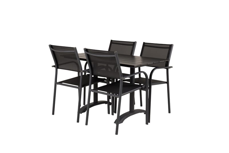 Denver Spisebordssæt 120 cm + 4 Santorini Armstole Sort - Venture Home - Havemøbler - Balkon - Balkonmøbler - Altansæt