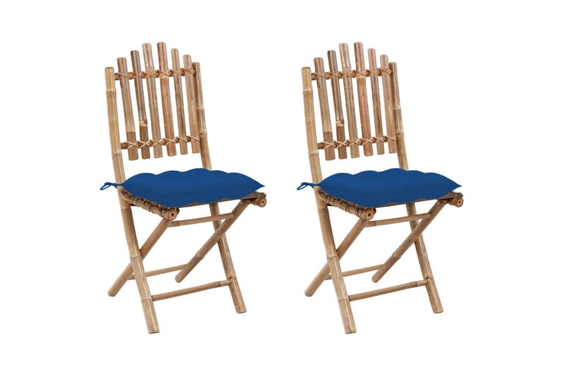 Foldbare Havestole 2 Stk. Med Hynder Bambus - Brun - Spisebordsstole udendørs - Altanstole